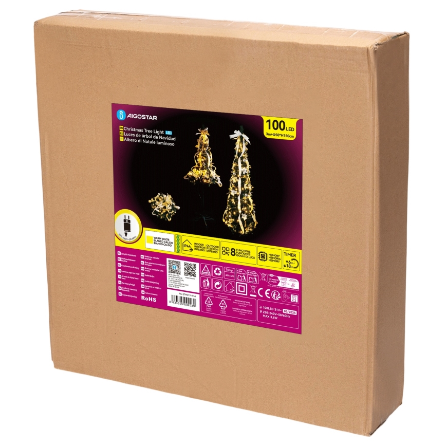 Aigostar - LED Venkovní vánoční strom 100xLED 1,5m IP44 bílá/zlatá teplá bílá