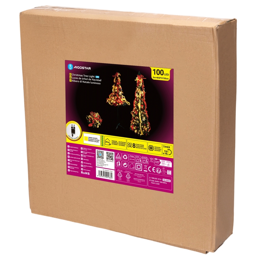 Aigostar - LED Venkovní vánoční strom 100xLED 1,5m IP44 červená/zlatá teplá bílá