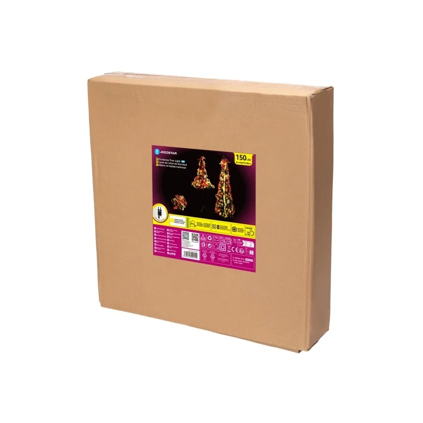 Aigostar - LED Venkovní vánoční strom 150xLED 1,8m IP44 červená/zlatá teplá bílá