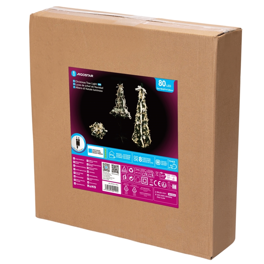 Aigostar - LED Venkovní vánoční strom 80xLED 1,2m IP44 bílá/zlatá studená bílá