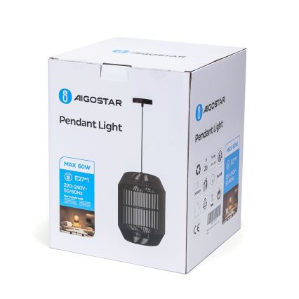 Aigostar - Lustr na lanku 1xE27/60W/230V černá pr. 23 cm
