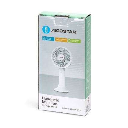 Aigostar - Nabíjecí kapesní ventilátor 3W/5V 1500mAh USB bílá