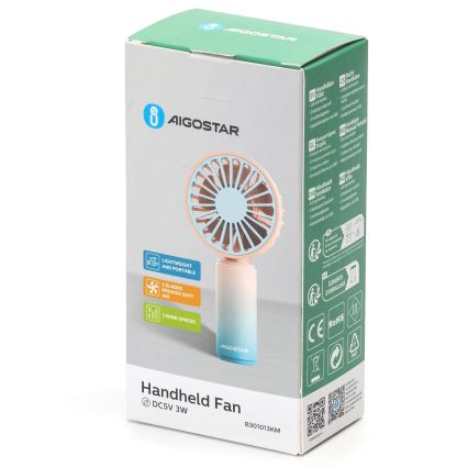 Aigostar - Nabíjecí kapesní ventilátor 3W/5V 500 mAh USB růžová/modrá