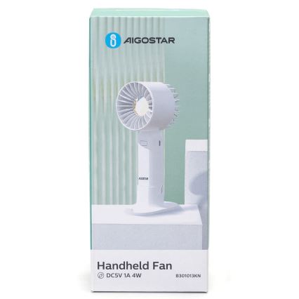 Aigostar - Nabíjecí kapesní ventilátor 4W/5V 500mAh USB bílá