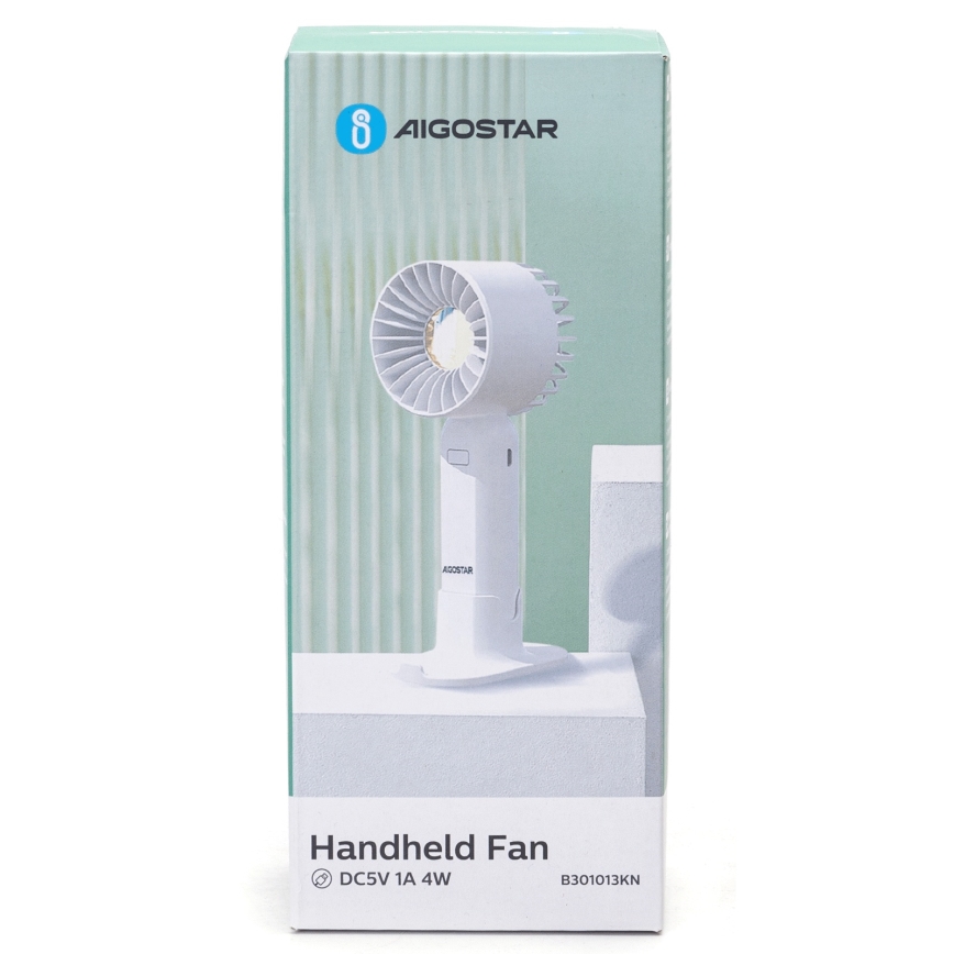 Aigostar - Nabíjecí kapesní ventilátor 4W/5V 500mAh USB bílá