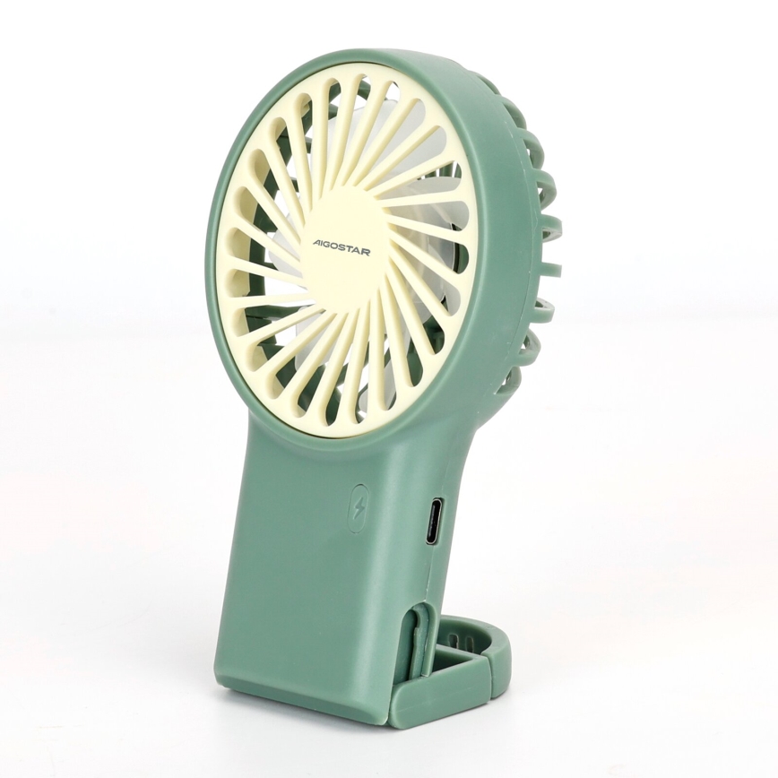 Aigostar - Nabíjecí kapesní ventilátor 4W/5V 500mAh USB zelená