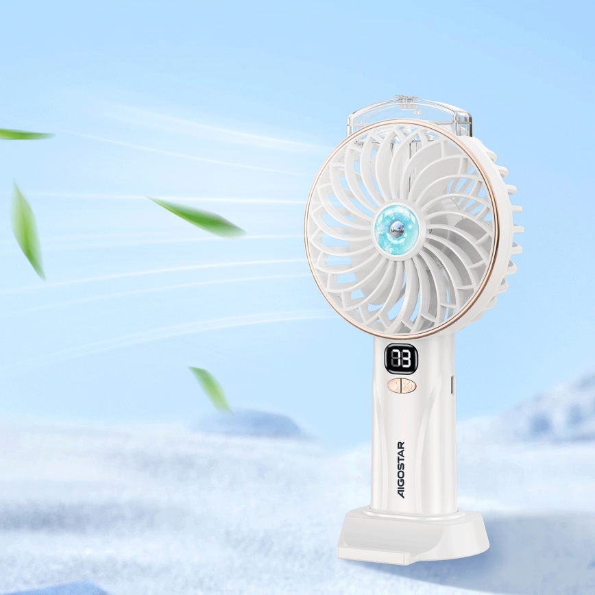Aigostar - Nabíjecí kapesní ventilátor 5W/5V 2400mAh USB bílá