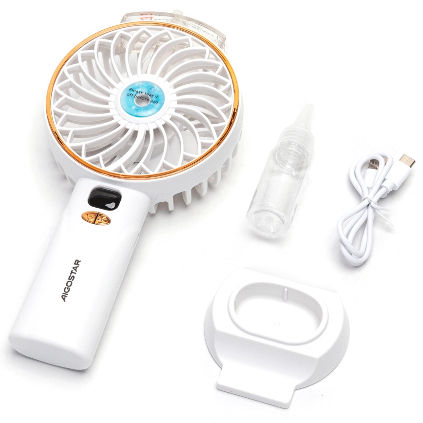 Aigostar - Nabíjecí kapesní ventilátor 5W/5V 2400mAh USB bílá
