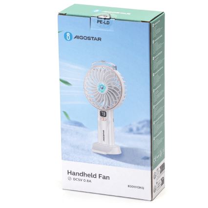 Aigostar - Nabíjecí kapesní ventilátor 5W/5V 2400mAh USB bílá