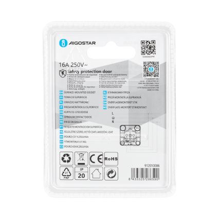 Aigostar - Nástěnná domovní zásuvka SCHUKO 250V bílá