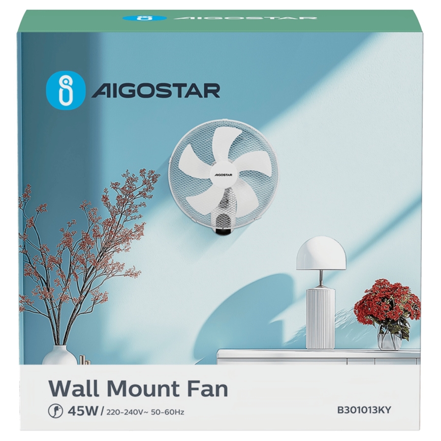 Aigostar -  Nástěnný ventilátor 45W/230V bílá + dálkové ovládání