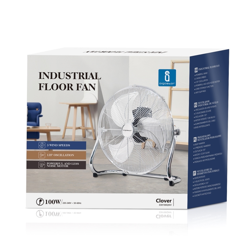 Aigostar - Podlahový ventilátor 100W/230V 51 cm lesklý chrom