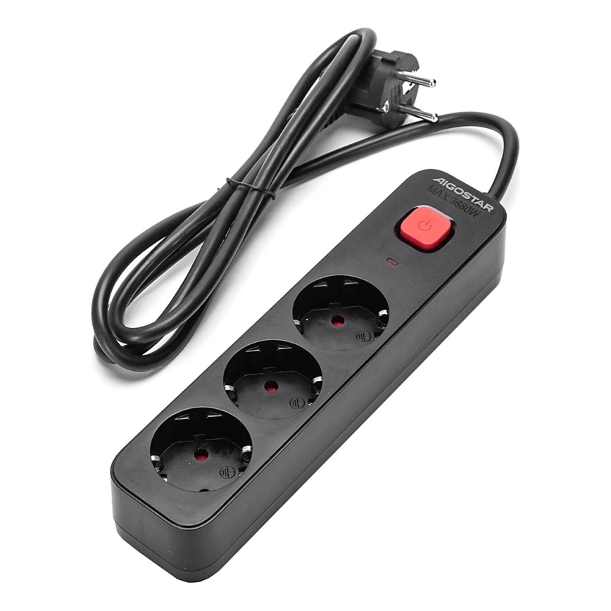 Aigostar - Prodlužovací kabel s vypínačem 3Z Typ F 1,5m SCHUKO černá