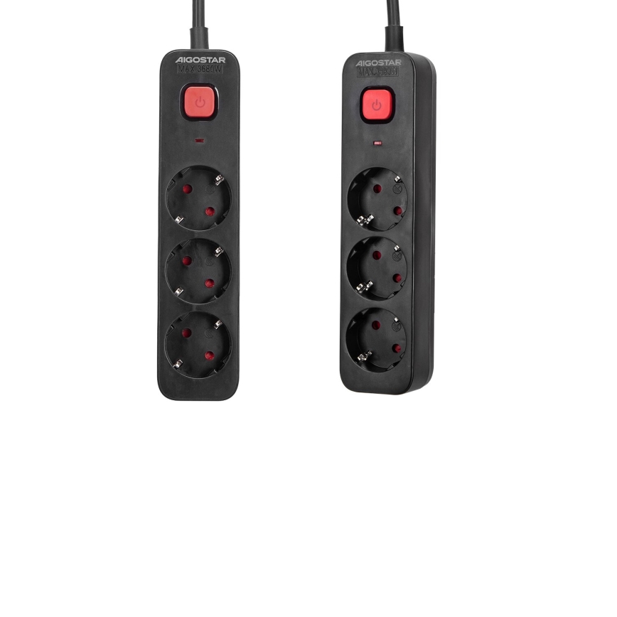 Aigostar - Prodlužovací kabel s vypínačem 3Z Typ F 1,5m SCHUKO černá
