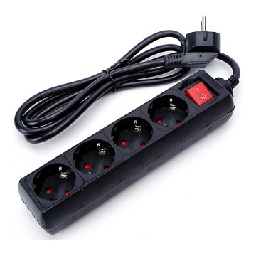Aigostar - Prodlužovací kabel s vypínačem 4Z 1,5m SCHUKO černá