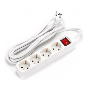 Aigostar - Prodlužovací kabel s vypínačem 4Z 3m SCHUKO bílá
