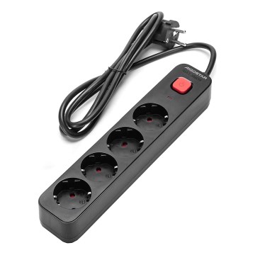 Aigostar - Prodlužovací kabel s vypínačem 4Z Typ F 1,5m SCHUKO černá