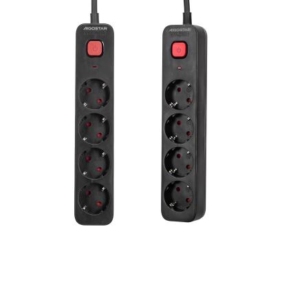 Aigostar - Prodlužovací kabel s vypínačem 4Z Typ F 1,5m SCHUKO černá