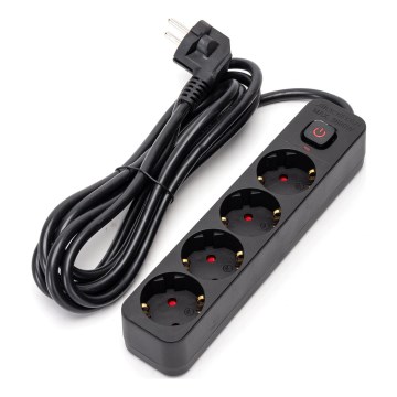 Aigostar - Prodlužovací kabel s vypínačem 4Z Typ F 3m SCHUKO černá