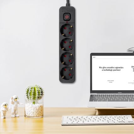 Aigostar - Prodlužovací kabel s vypínačem 4Z Typ F 3m SCHUKO černá