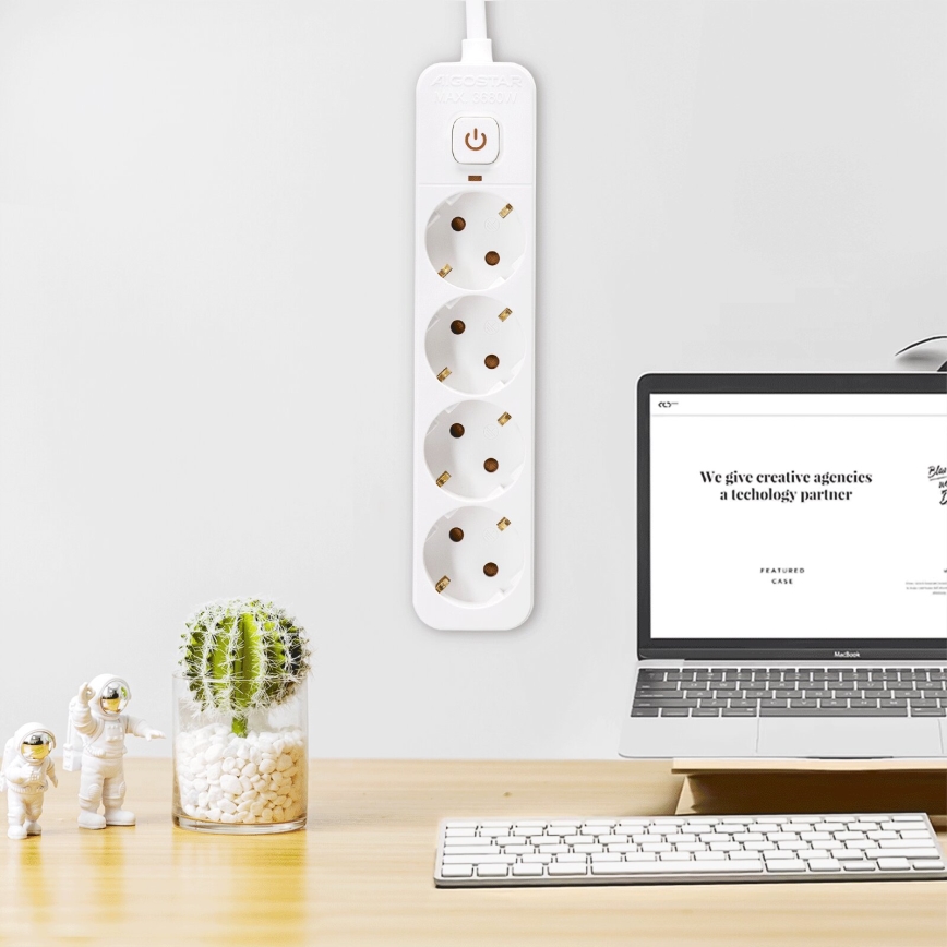 Aigostar - Prodlužovací kabel s vypínačem 4Z Typ F 5m SCHUKO bílá