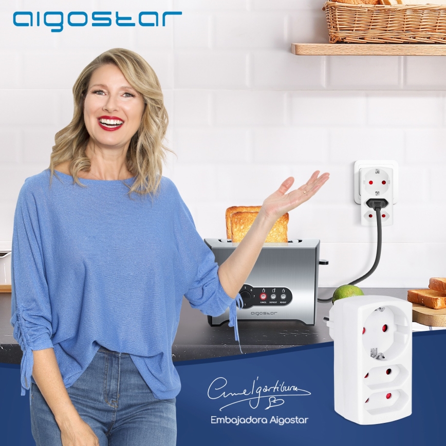 Aigostar - Rozbočovací zásuvka 1x16A/230V + 2x10A