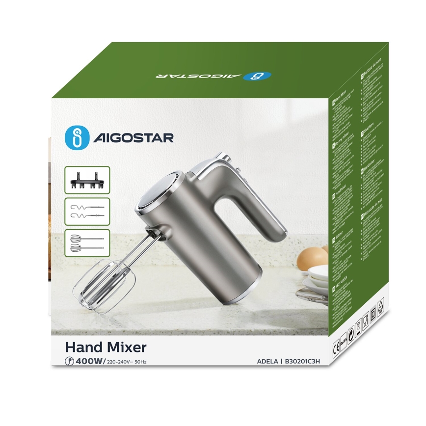 Aigostar - Ruční šlehač 400W/230V šedá/matný chrom