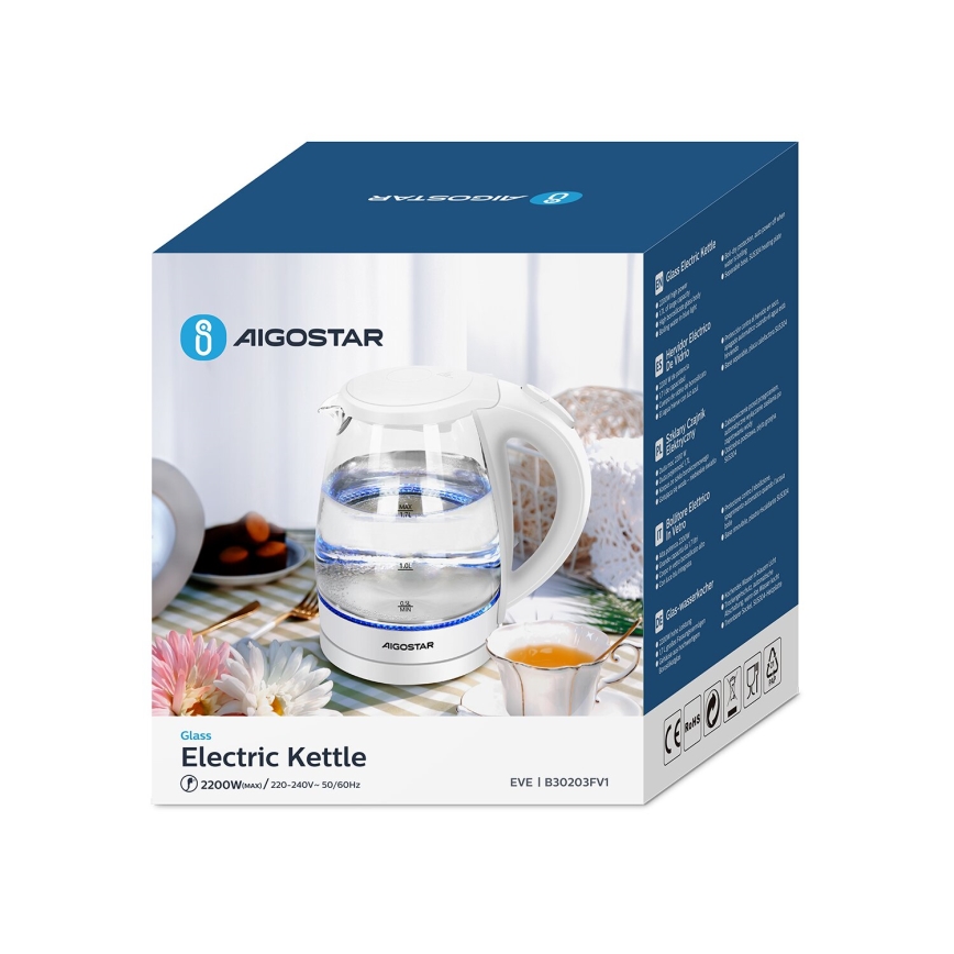 Aigostar - Rychlovarná konvice 1,7l 2200W/230V bílá