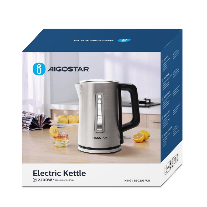 Aigostar - Rychlovarná konvice 1,7l 2200W/230V matný chrom