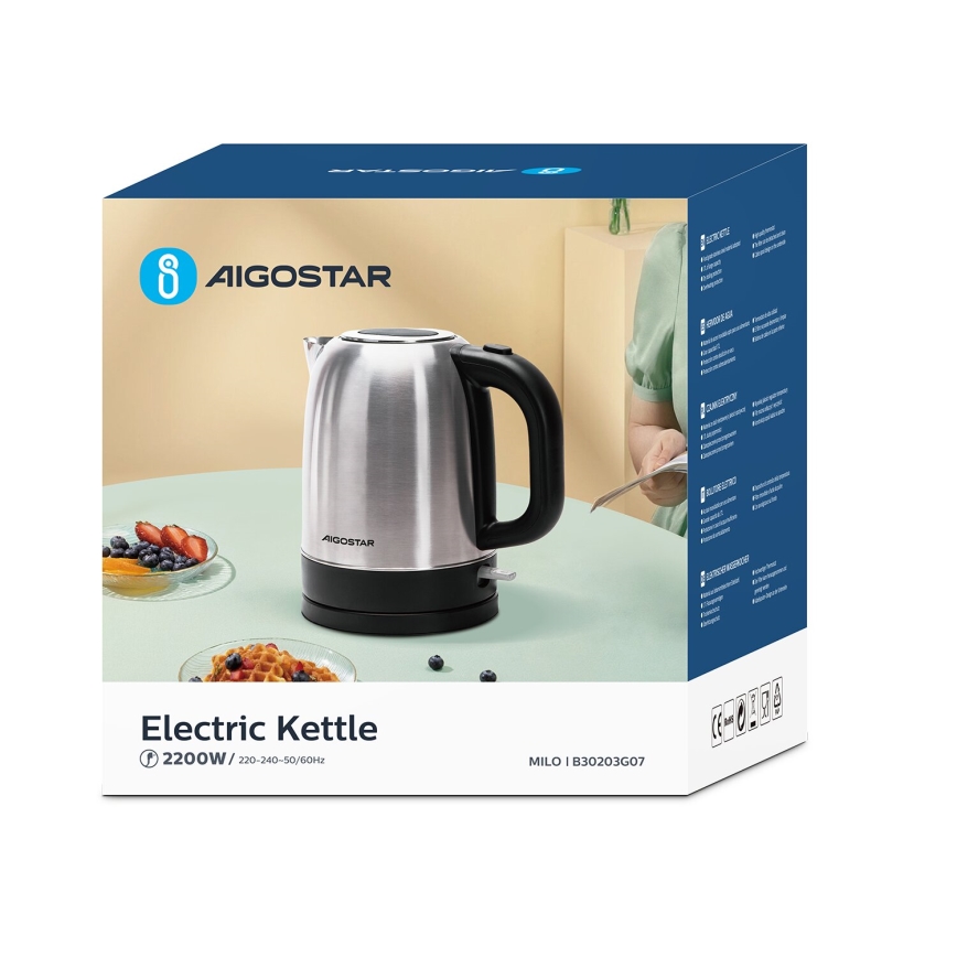 Aigostar - Rychlovarná konvice 1,7l 2200W/230V matný chrom