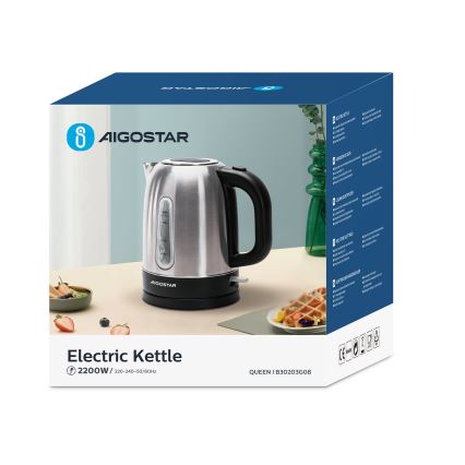 Aigostar - Rychlovarná konvice 1,7l 2200W/230V matný chrom