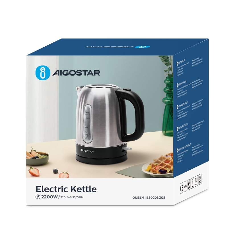 Aigostar - Rychlovarná konvice 1,7l 2200W/230V matný chrom