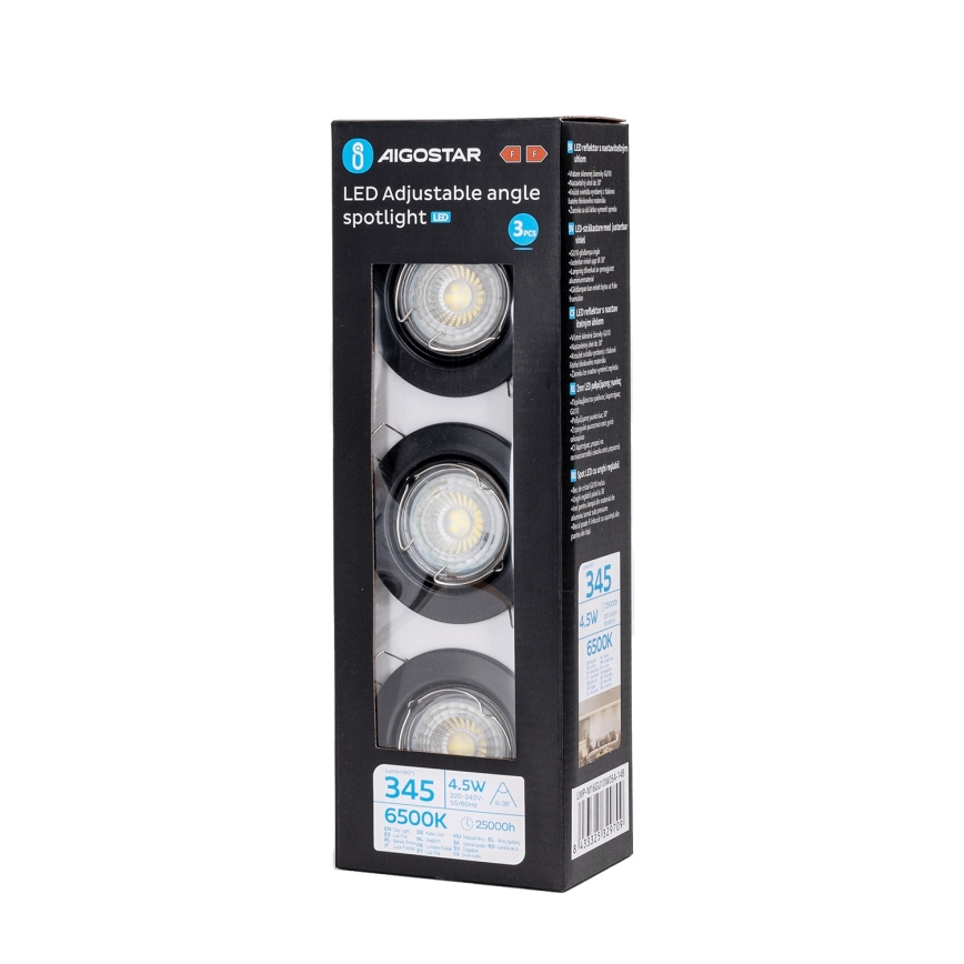 Aigostar - SADA 3x LED Podhledové svítidlo 1xGU10/4,5W/230V 6500K černá