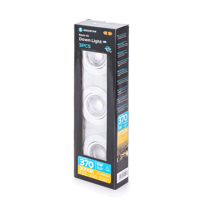 Aigostar - SADA 3x LED Podhledové svítidlo LED/5W/230V 3000K pr. 8,5 cm bílá