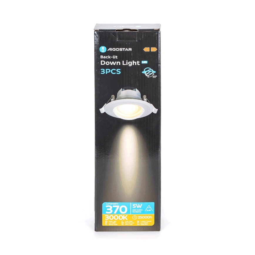 Aigostar - SADA 3x LED Podhledové svítidlo LED/5W/230V 3000K pr. 8,5 cm bílá