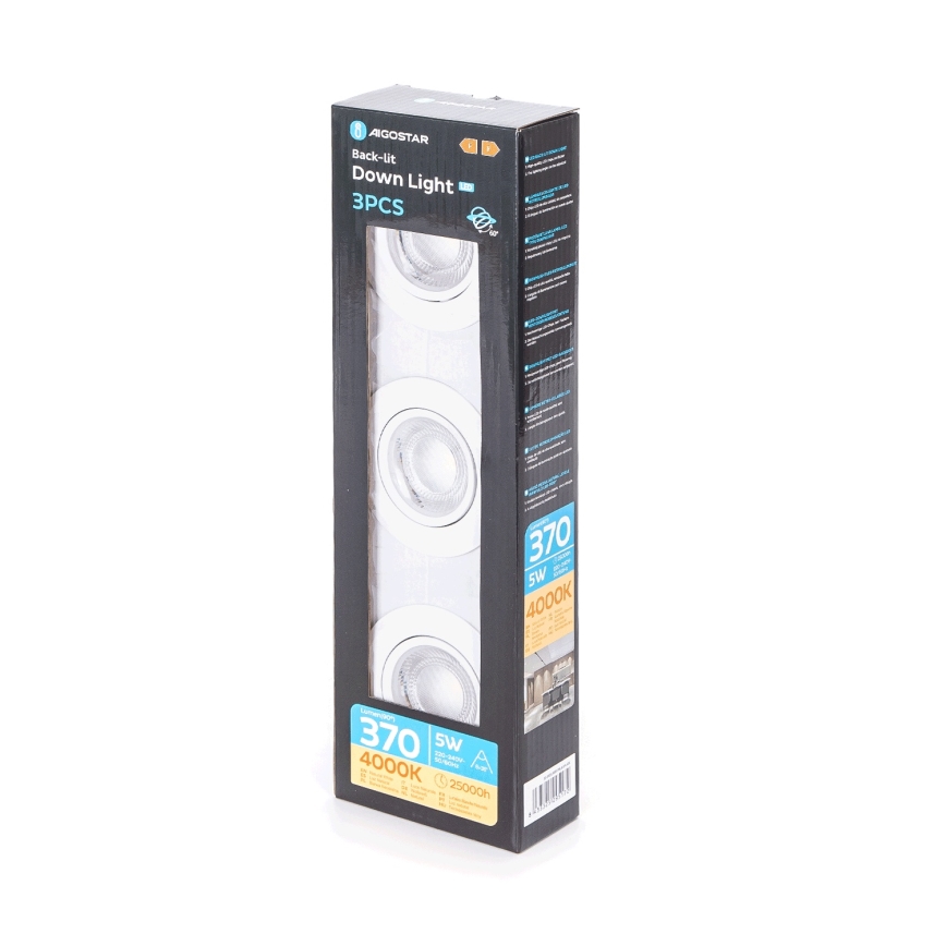 Aigostar - SADA 3x LED Podhledové svítidlo LED/5W/230V 4000K pr. 8,5 cm bílá