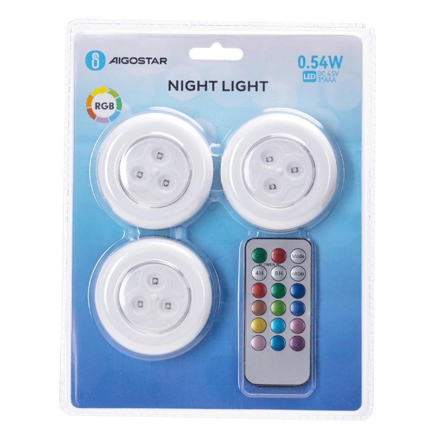 Aigostar - SADA 3x LED RGB Přenosné noční svítidlo LED/3xAAA + dálkové ovládání