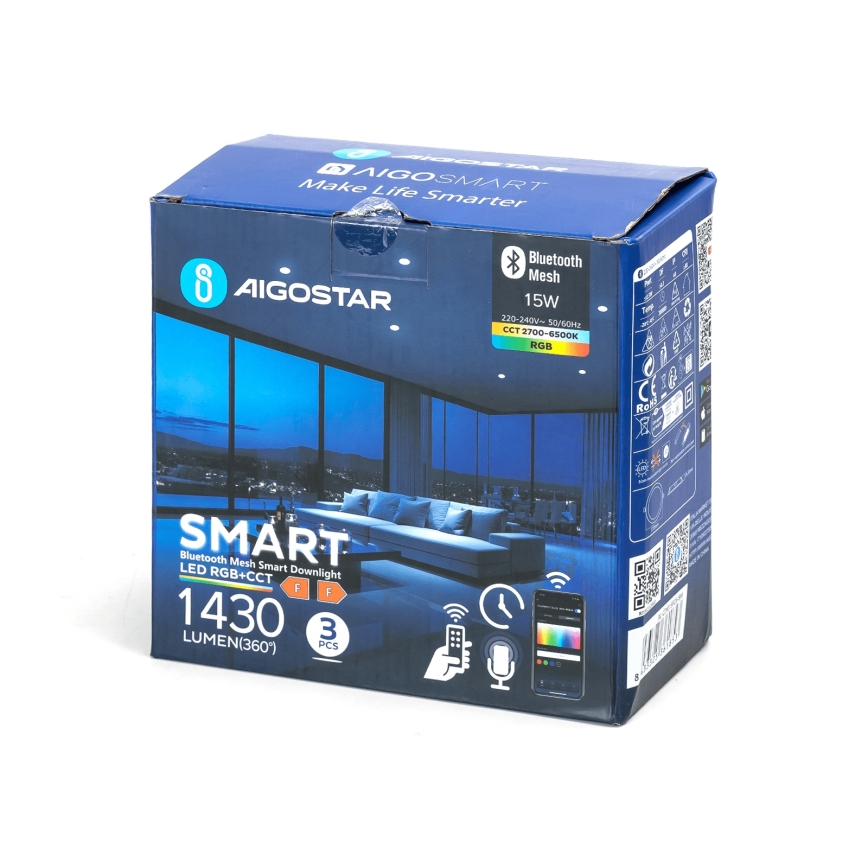 Aigostar - SADA 3x LED RGB Stmívatelné podhledové svítidlo MESH LED/15W/230V 2700K-6500K pr.17cm