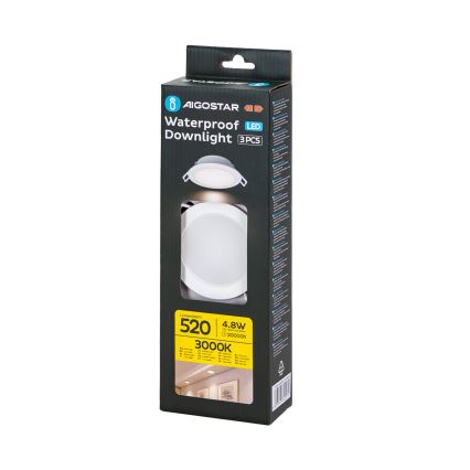 Aigostar - SADA 3x LED Koupelnové podhledové svítidlo LED/4,8W/230V 3000K IP65 bílá