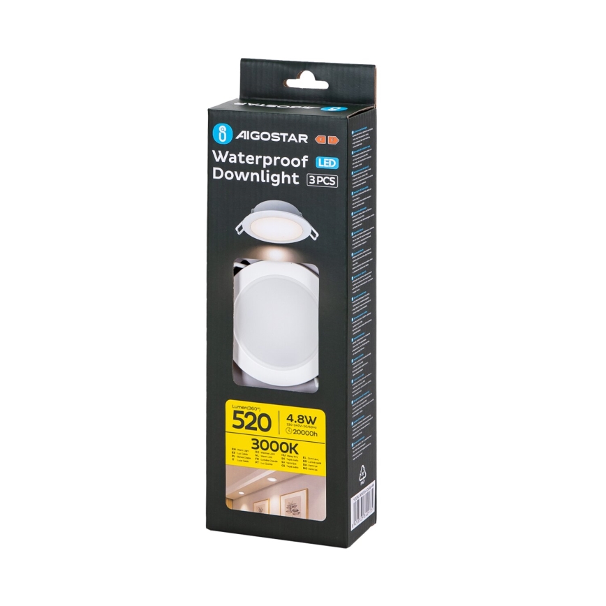 Aigostar - SADA 3x LED Koupelnové podhledové svítidlo LED/4,8W/230V 3000K IP65 bílá