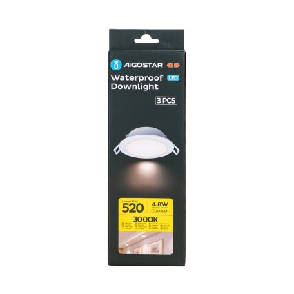 Aigostar - SADA 3x LED Koupelnové podhledové svítidlo LED/4,8W/230V 3000K IP65 bílá