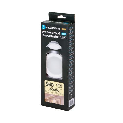 Aigostar - SADA 3x LED Koupelnové podhledové svítidlo LED/4,8W/230V 4000K IP65 bílá