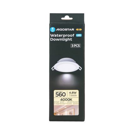 Aigostar - SADA 3x LED Koupelnové podhledové svítidlo LED/4,8W/230V 4000K IP65 bílá