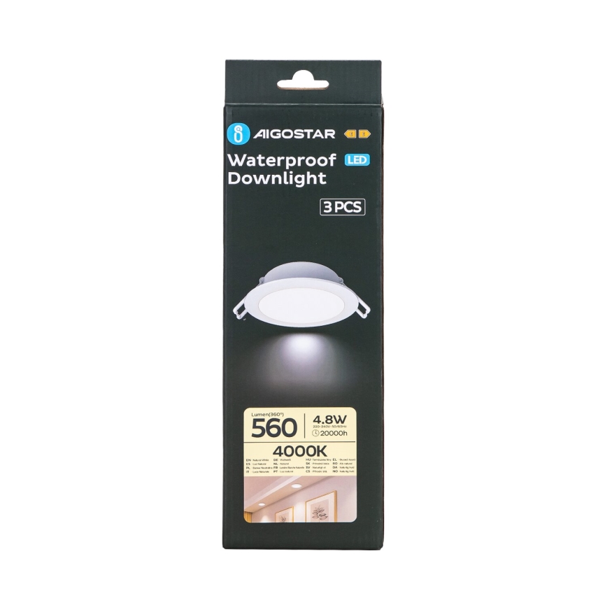 Aigostar - SADA 3x LED Koupelnové podhledové svítidlo LED/4,8W/230V 4000K IP65 bílá