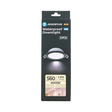 Aigostar - SADA 3x LED Koupelnové podhledové svítidlo LED/4,8W/230V 4000K IP65 černá