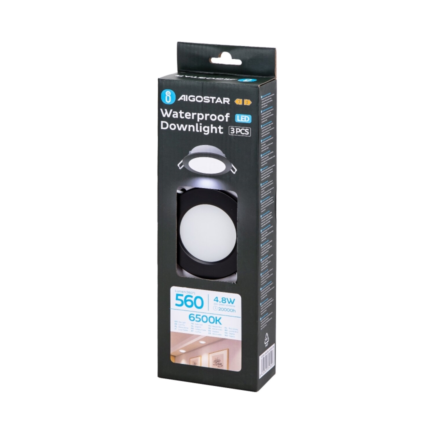 Aigostar - SADA 3x LED Koupelnové podhledové svítidlo LED/4,8W/230V 6500K IP65 černá