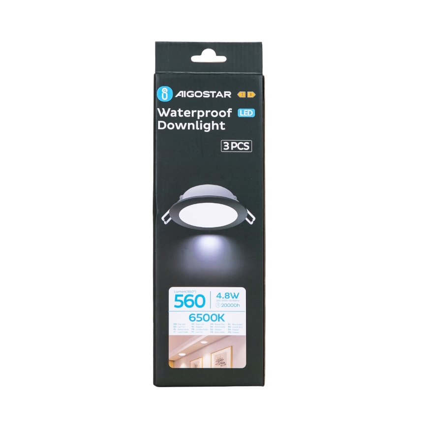 Aigostar - SADA 3x LED Koupelnové podhledové svítidlo LED/4,8W/230V 6500K IP65 černá
