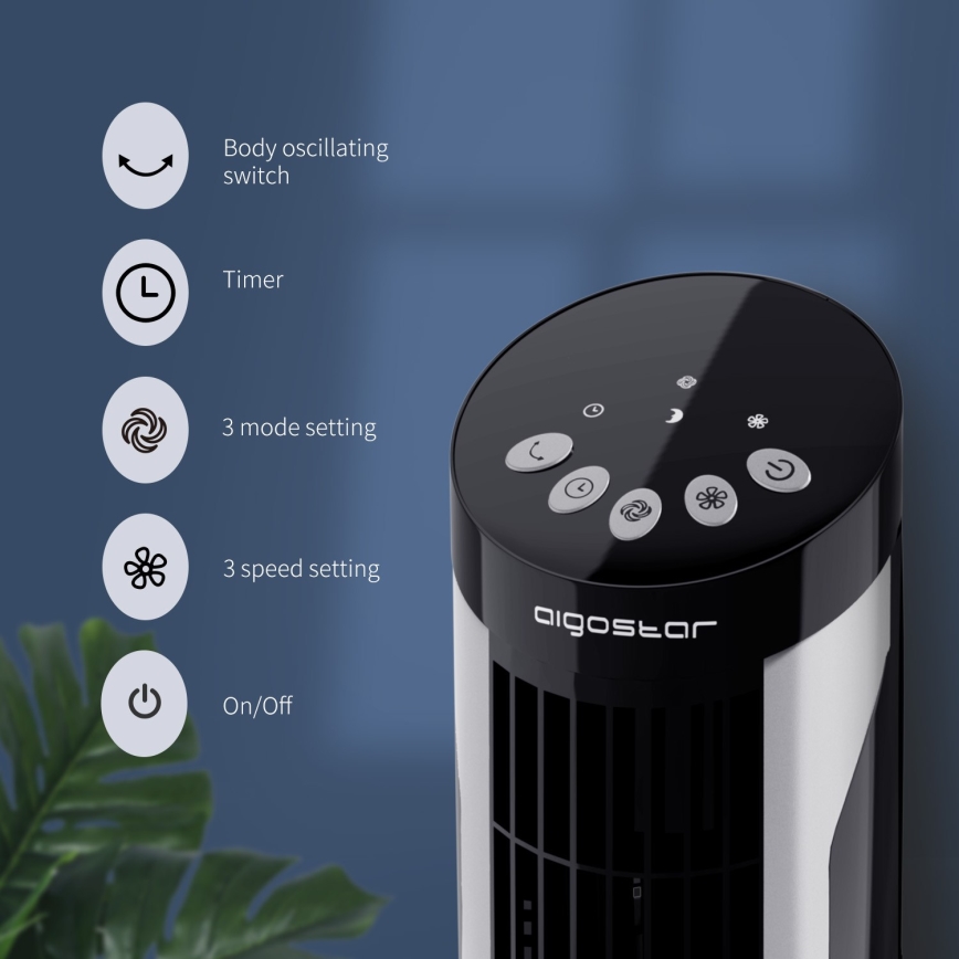 Aigostar - Sloupový ventilátor 45W/230V černá/bílá + dálkové ovládání