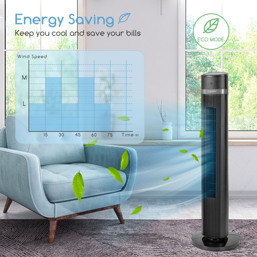Aigostar - Sloupový ventilátor 45W/230V černá + dálkové ovládání