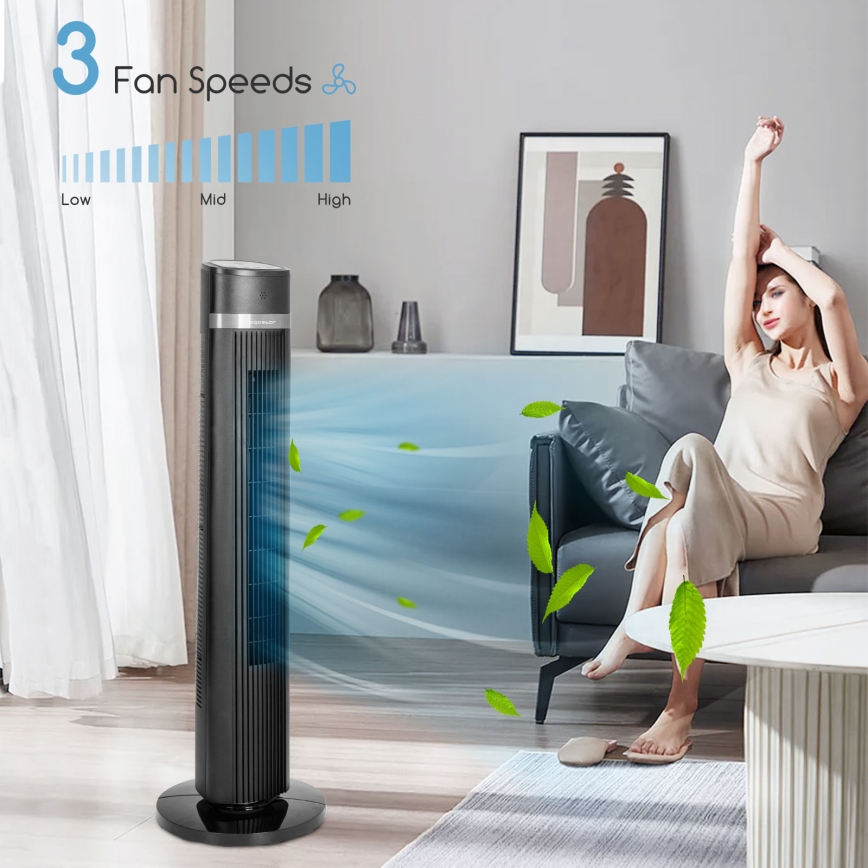 Aigostar - Sloupový ventilátor 45W/230V černá + dálkové ovládání